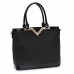 Tote Bag w/ Rhinestone Accent V Cut Top - Black - BG-DH071BK